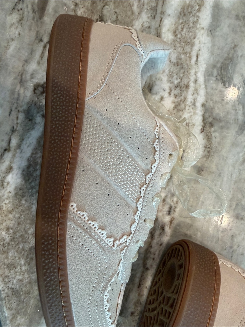 Lace-Trim Low Top Sneakers in Light Beige with Gum Sole.  Brand new, never worn - Picture 4 of 6